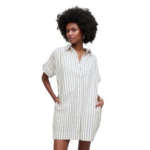 Madewell - Collared Button-Front Striped Mini Shirtdress Sz L - Picture 1 of 7